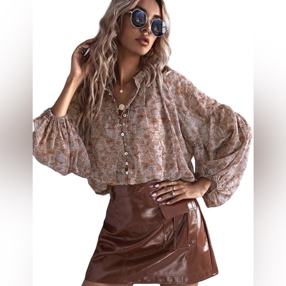 Paisley Print Drop Shoulder Crop Blouse size Medium